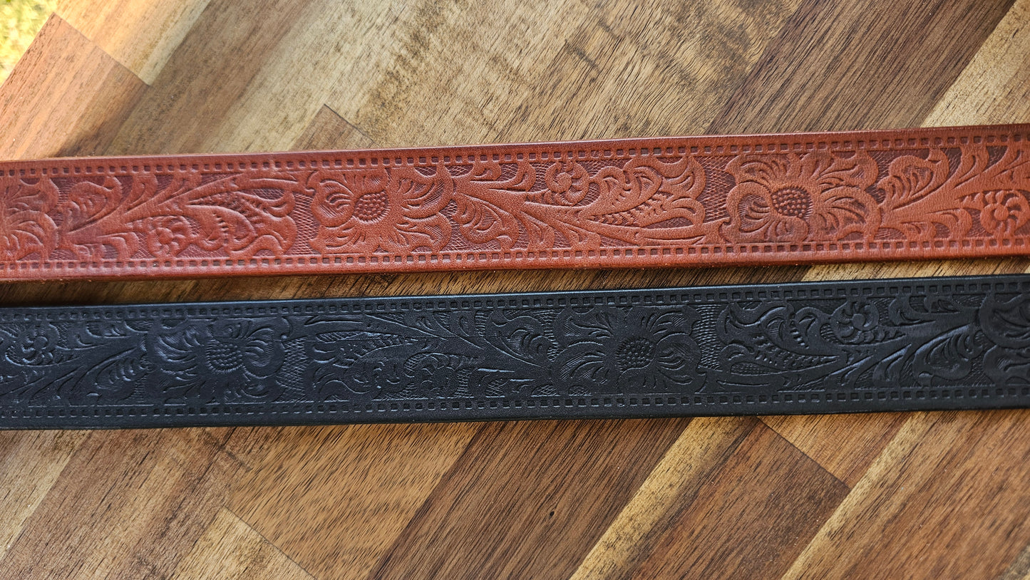 Turquoise 3 piece buckle Embossed Western Floral belt