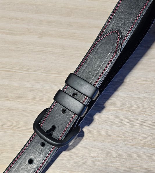 Hot pink stitched 38mm black belt for NBCF