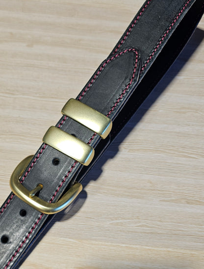 Hot pink stitched 32mm black belt for NBCF
