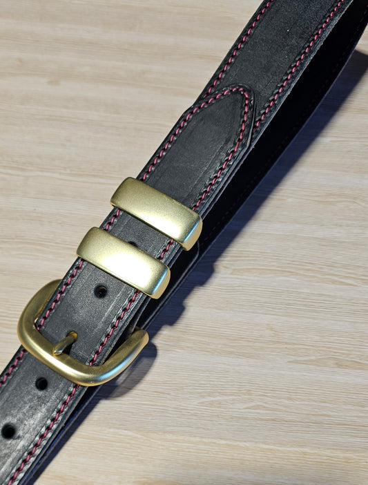 Hot pink stitched 38mm black belt for NBCF