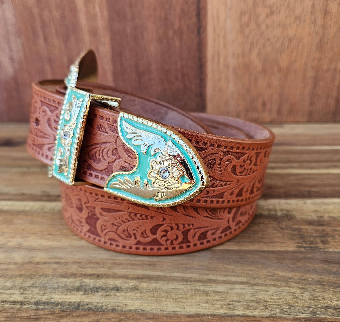 Turquoise 3 piece buckle Embossed Western Floral belt