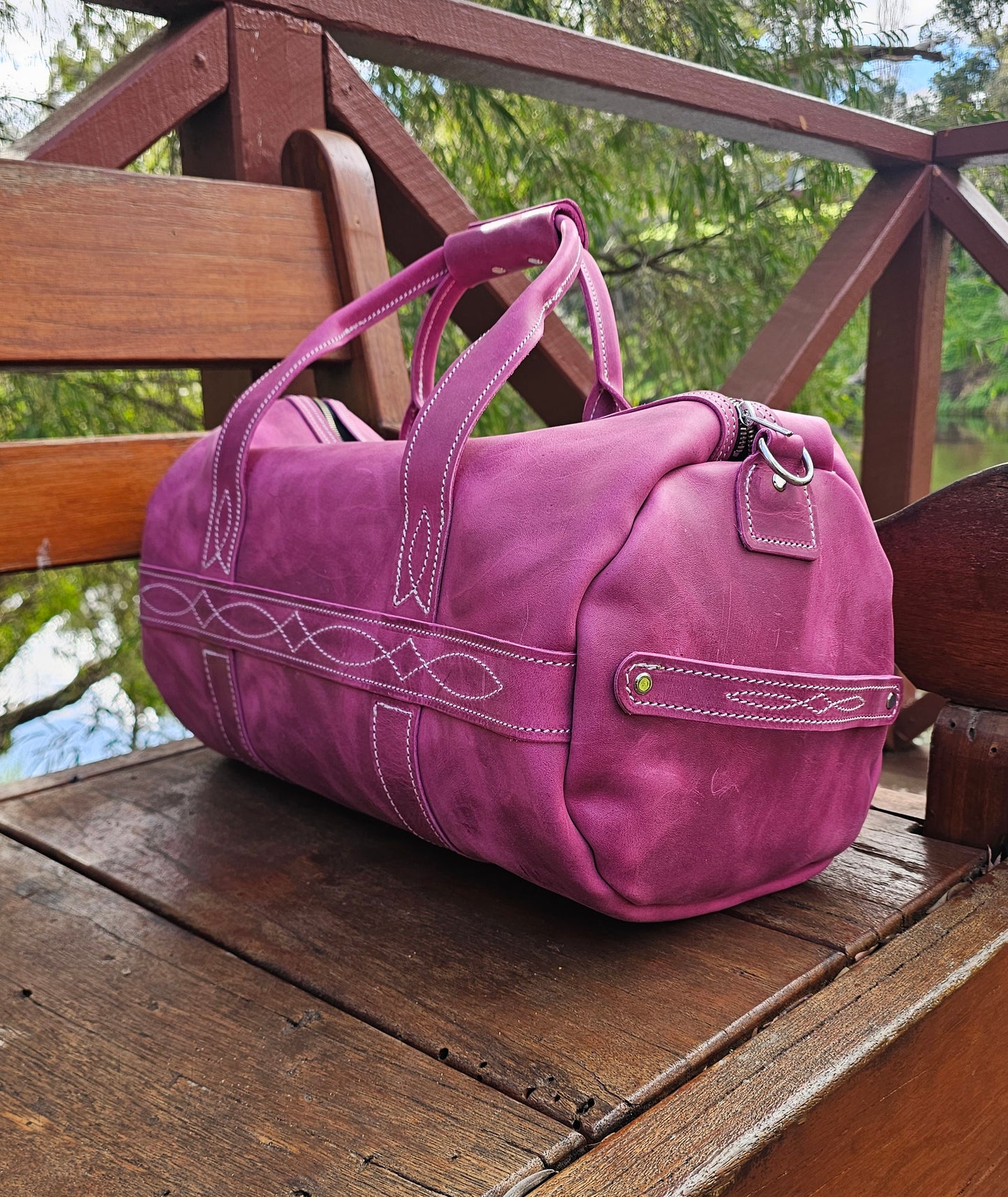 Gunslinger Duffle Bag in Pink Crazy horse