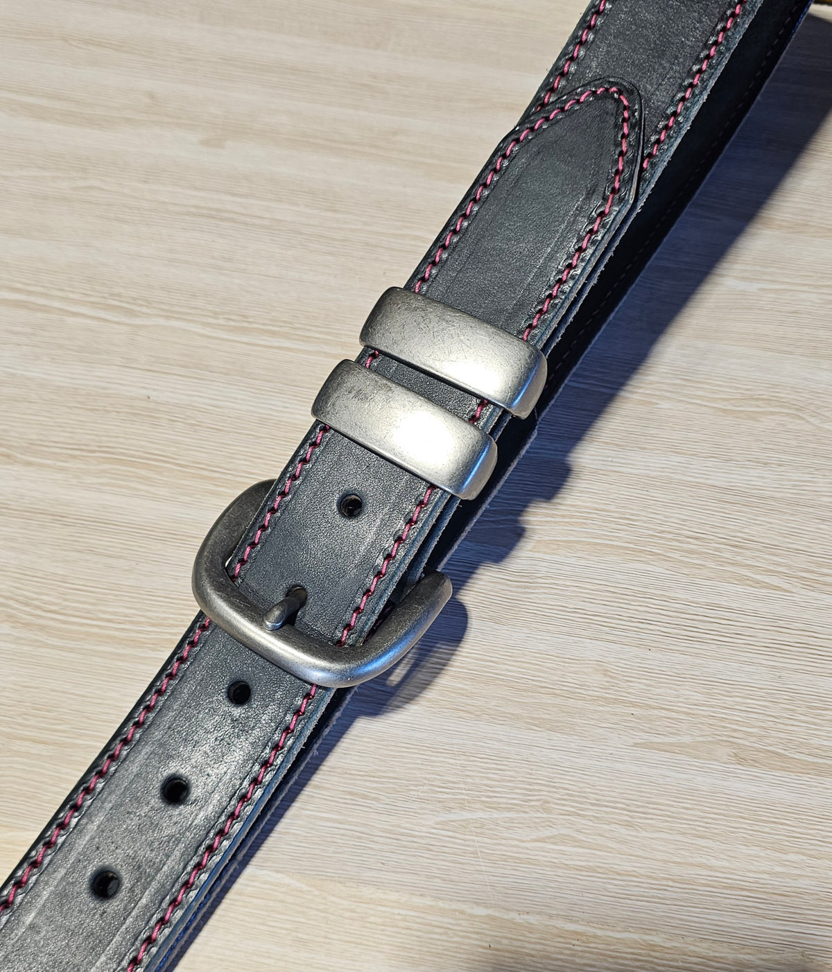 Hot pink stitched 32mm black belt for NBCF