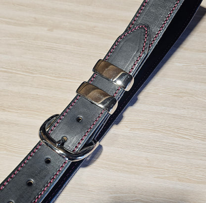 Hot pink stitched 32mm black belt for NBCF